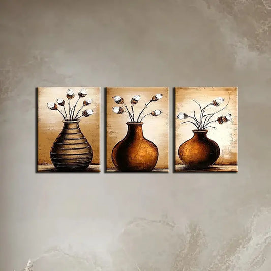 3pcs Watercolor Elegant Plant Vase Design Metal Print Ready to Hang Art