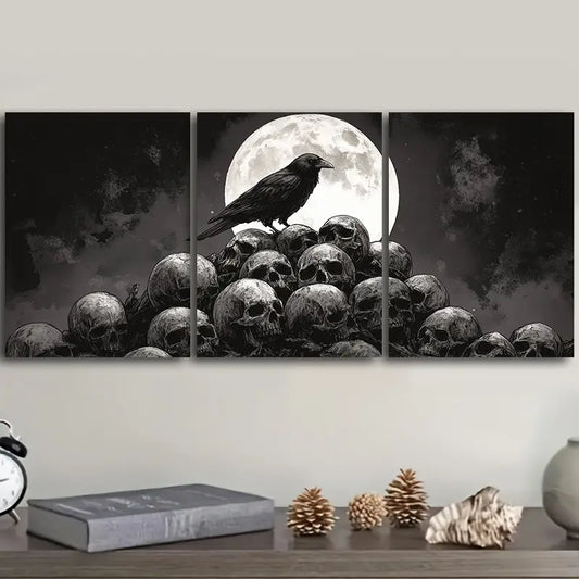 3pcs The Crow on the Skull Metal Print Ready to Hang Art