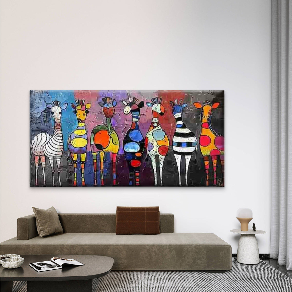 Vibrant Abstract Zebras Wall Art Canvas Office Home Room Framed 80x45cm
