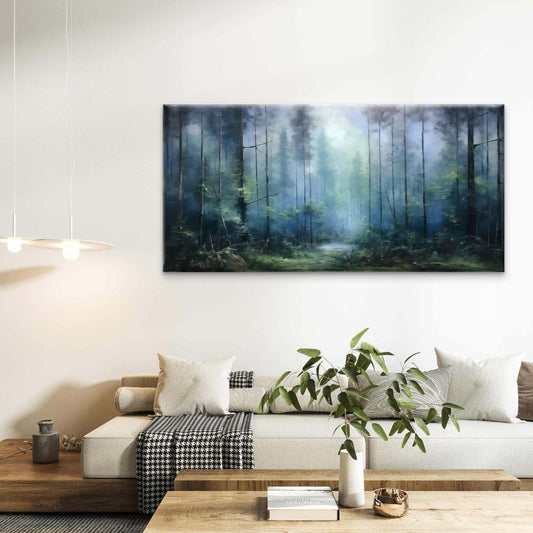 Misty Forest Landscape Wall Art Canvas Office Home Room Framed 80x45cm