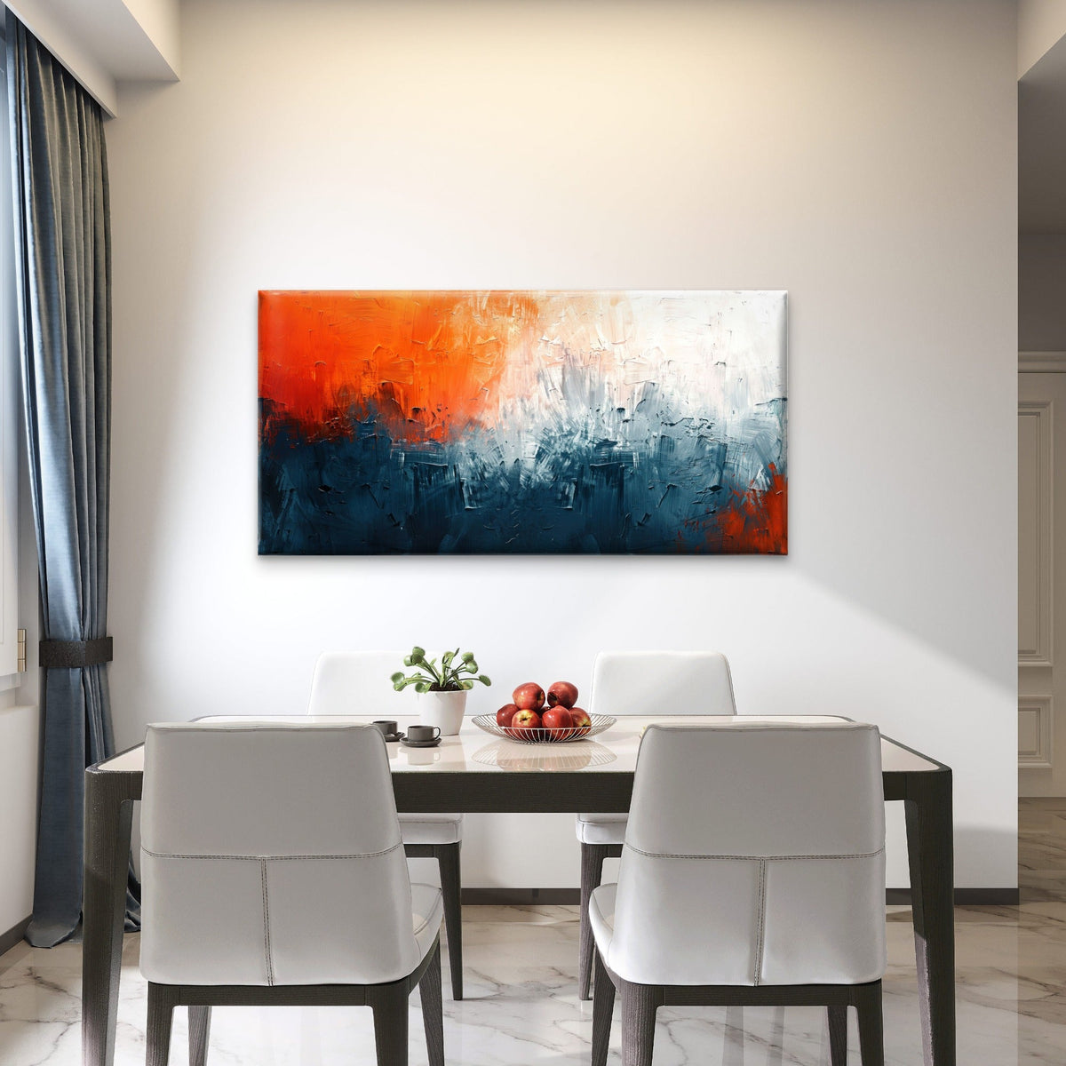 Abstract Orange Navy Blue White Wall Art Canvas Office Home Room Framed 80x45cm