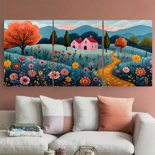 3pcs Colorful Garden Vibrant Wildflowers Metal Print Ready to Hang Art