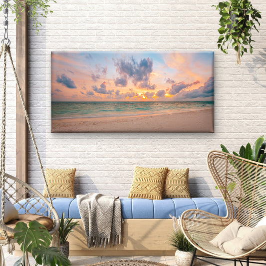 Tropical Beach Sunset Ocean Wall Art Canvas Office Home Room Framed 80x45cm