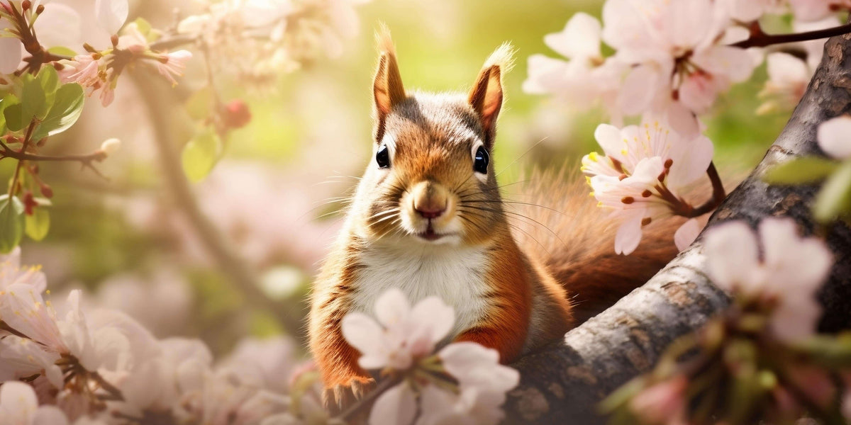 Cute Squirrel Spring Blossom Flower Wall Art Canvas Office Home Framed 80x45cm