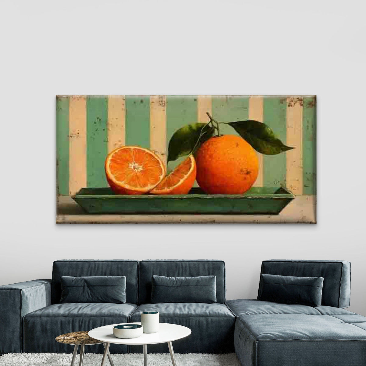 Yellow Striped Lemon Wall Art Canvas Office Home Room Framed 80x45cm