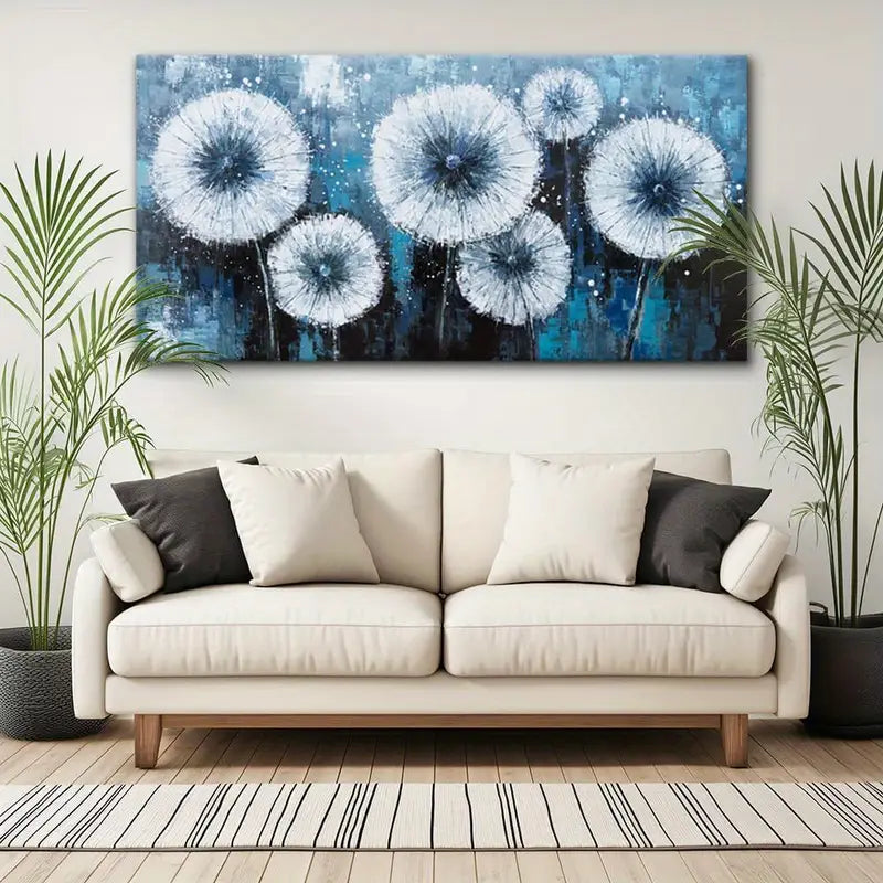 Navy Blue White Floral Wall Art canvas office home room framed 120x60cm