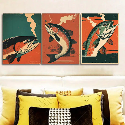 3pcs Rainbow Trout Smoke Metal Print Ready to Hang Art