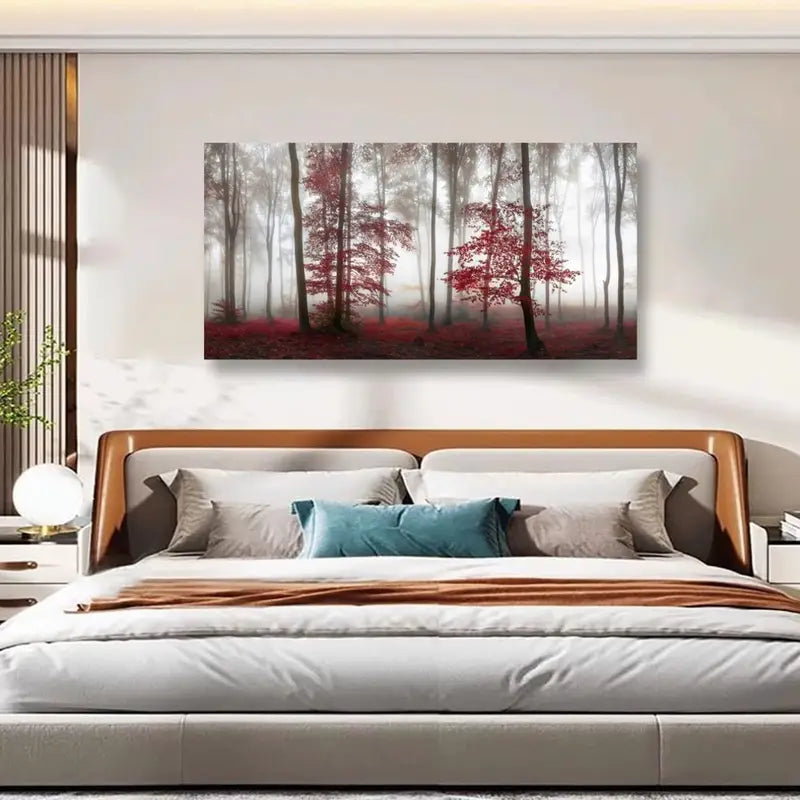 Forest Nature Red Tree Wall Art canvas office home room framed 120x60cm