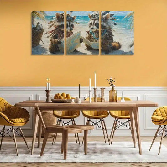3pcs Adorable Raccoon Inspired Feathered Headdress Metal Print Ready to Hang Art