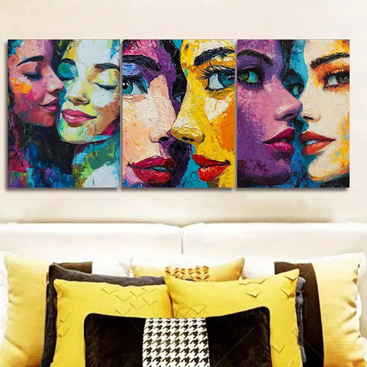 3pcs Abstract Two Beautiful Women Painting Metal Print Ready to Hang Art