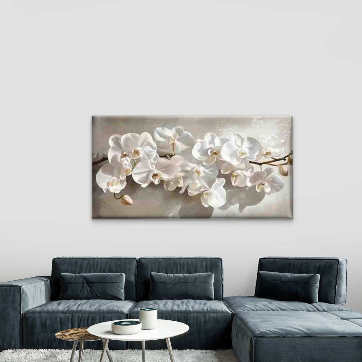 Elegant Minimalist White Flower Wall Art Canvas Office Home Room Framed 120x60cm