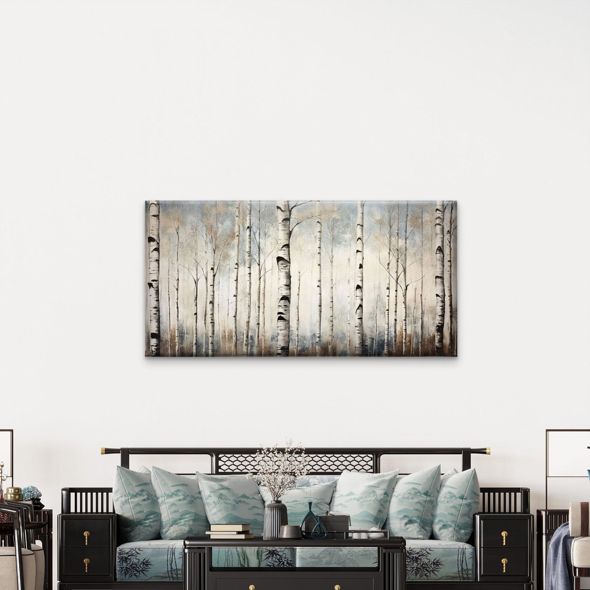 Modern Silver Birch Woods Painting Wall Art Canvas Office Home Framed 120x60cm