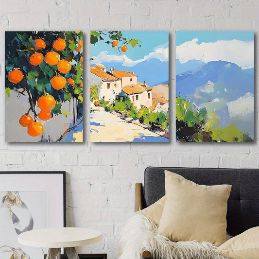 3pcs Rural Orange Cottage Classic Design Metal Print Ready to Hang Art