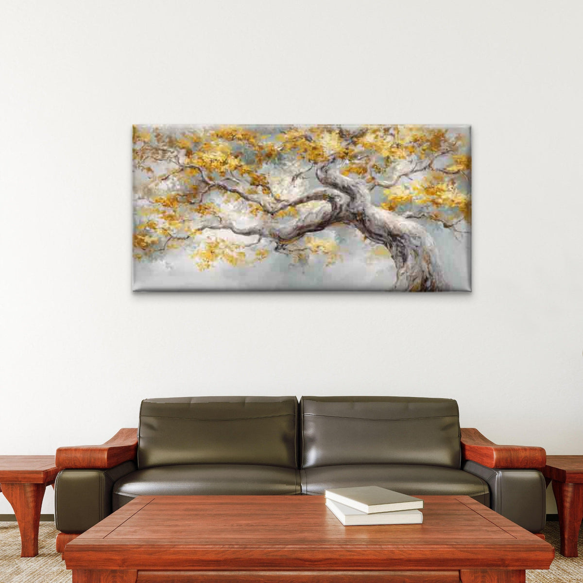 Nature, Featuring Golden Leaves Wall Art Canvas Office Home Room Framed 80x45cm
