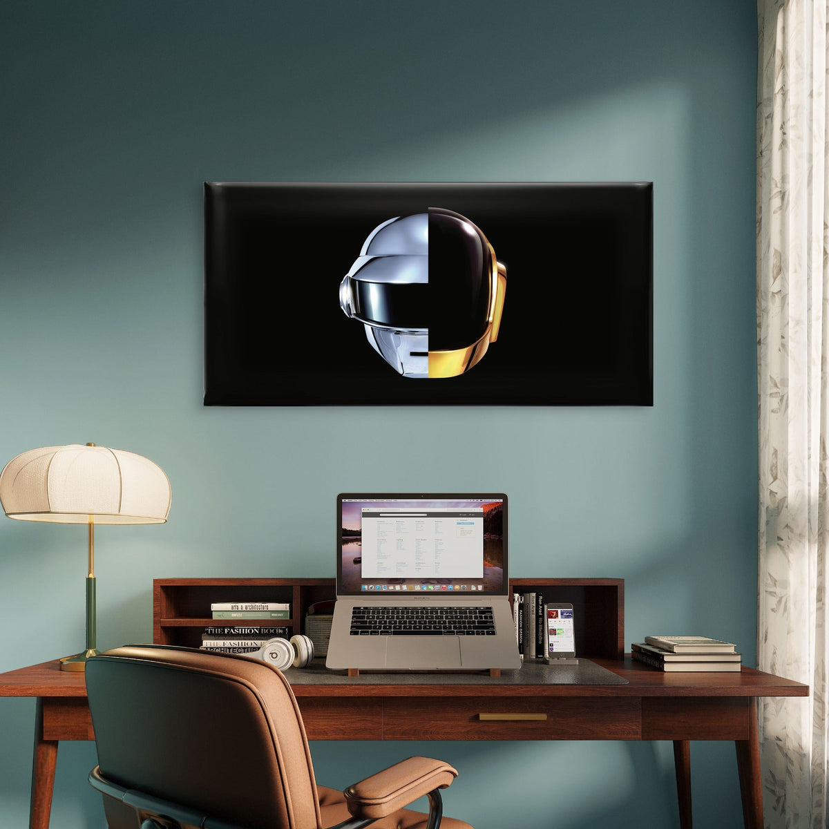 Daft Punk Split Helmets Wall Art Canvas Office Home Room Framed 80x45cm