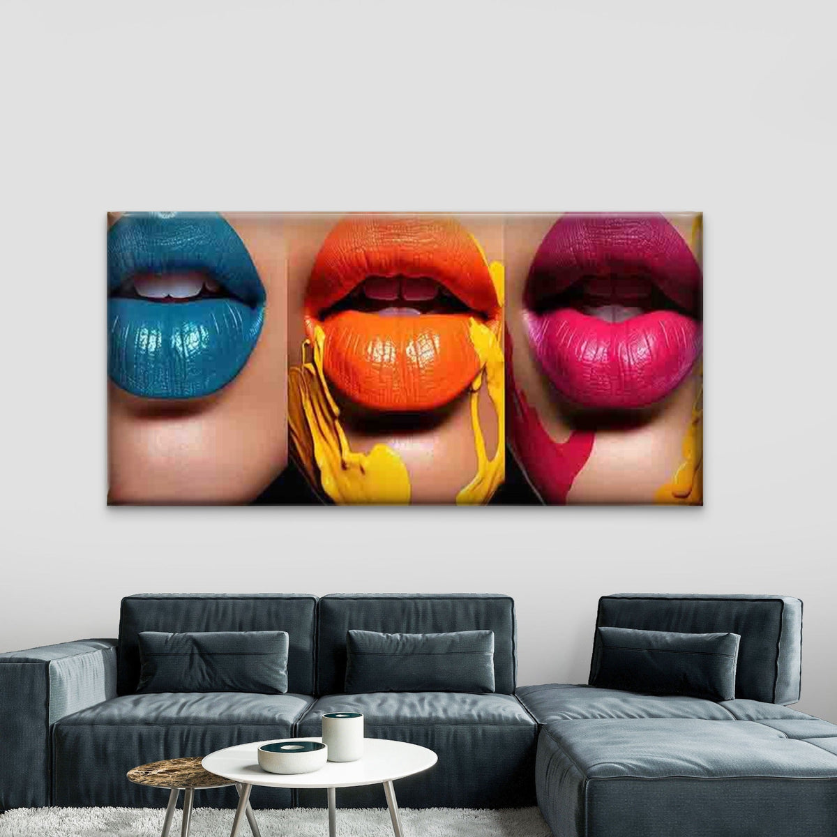 Dripping Lips Wall Art Canvas Office Home Room Framed 80x45cm