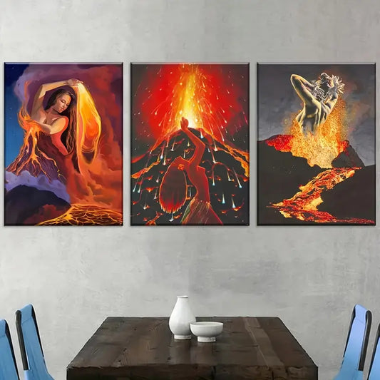 3pcs Reborn From The Fire Abstract Figure Landscape Art Wall Art Set Canvas Framed 40x60cm - High Quality Print 100% Australian Made Wall Canvas Ready to Hang