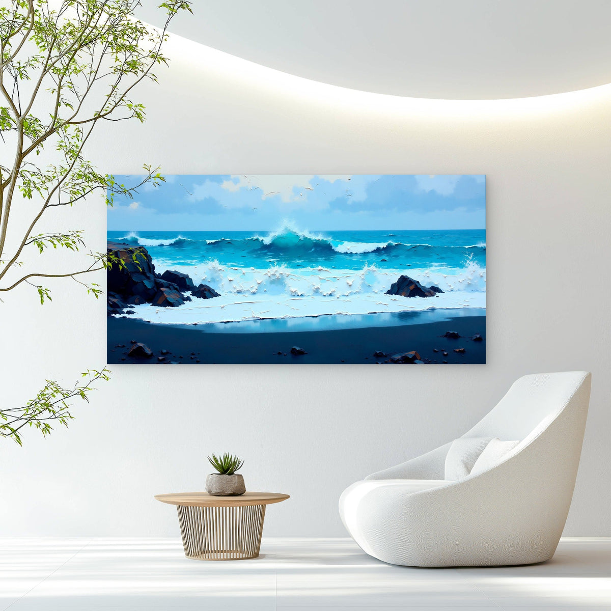 Crashing Azure Ocean Waves Wall Art Canvas Office Home Room Framed 120x60cm