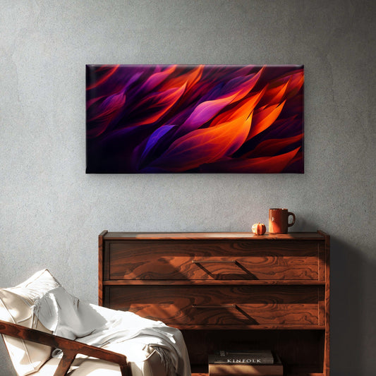 Abstract Purple Orange Leaf Wall Art Canvas Office Home Room Framed 80x45cm