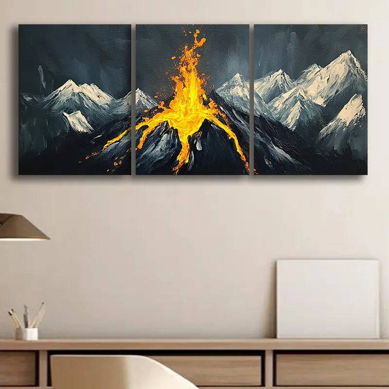 3pcs A painting of the top of a mountain Metal Print Ready to Hang Art