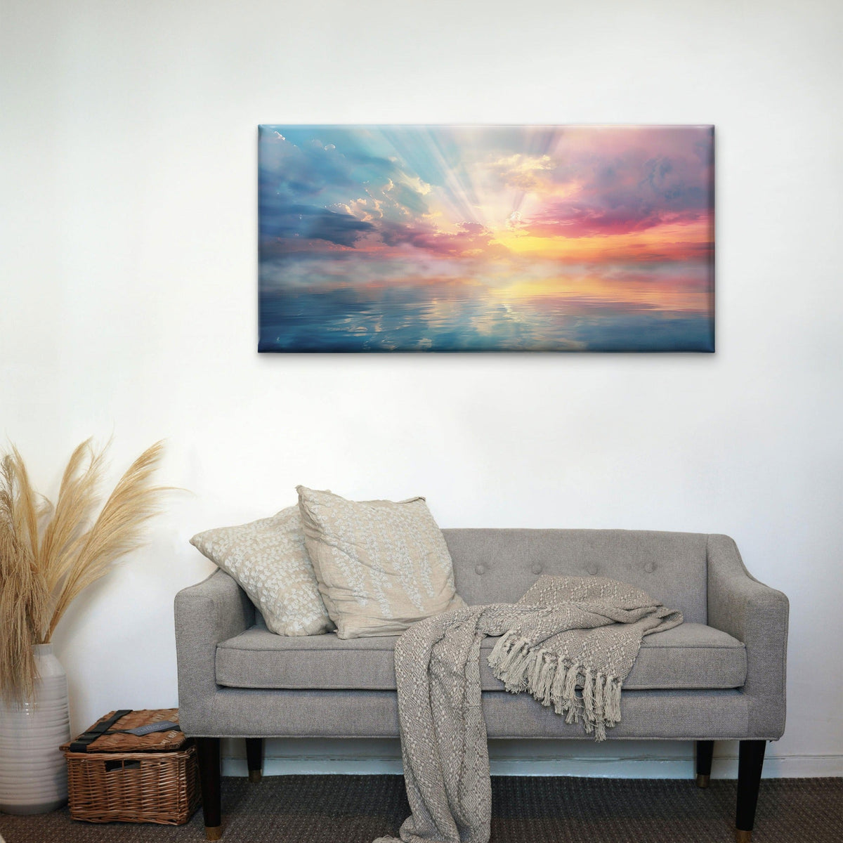 Dreamy Pastel Sea Sunrise Wall Art Canvas Office Home Room Framed 120x60cm
