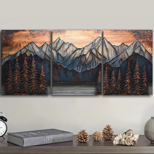 3pcs Pine mountain Metal Print Ready to Hang Art
