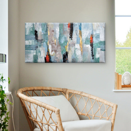Teal Abstract Palette Texture Wall Art Canvas Office Home Room Framed 80x45cm