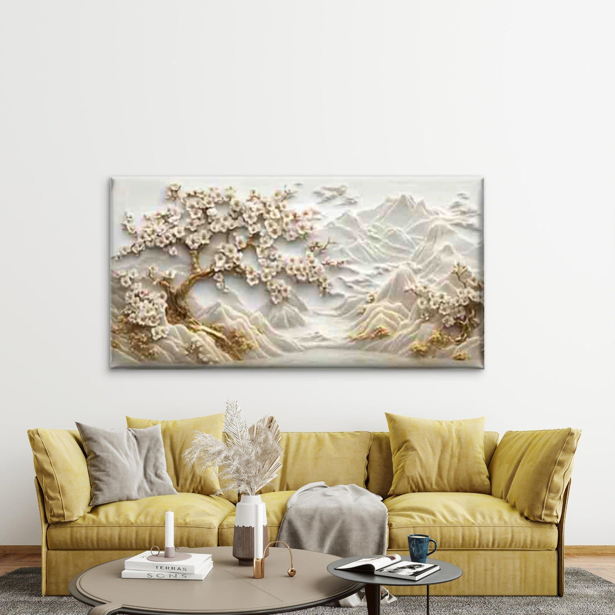 Marble Mountain And Golden Tree Wall Art Canvas Office Home Room Framed 120x60cm