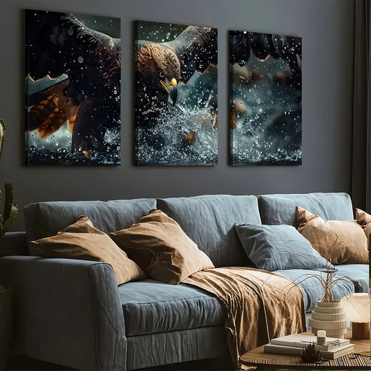 3pcs Hawk Hunting Close-Up Scenery Wall Art Set Canvas Framed 40x60cm - High Quality Print 100% Australian Made Wall Canvas Ready to Hang