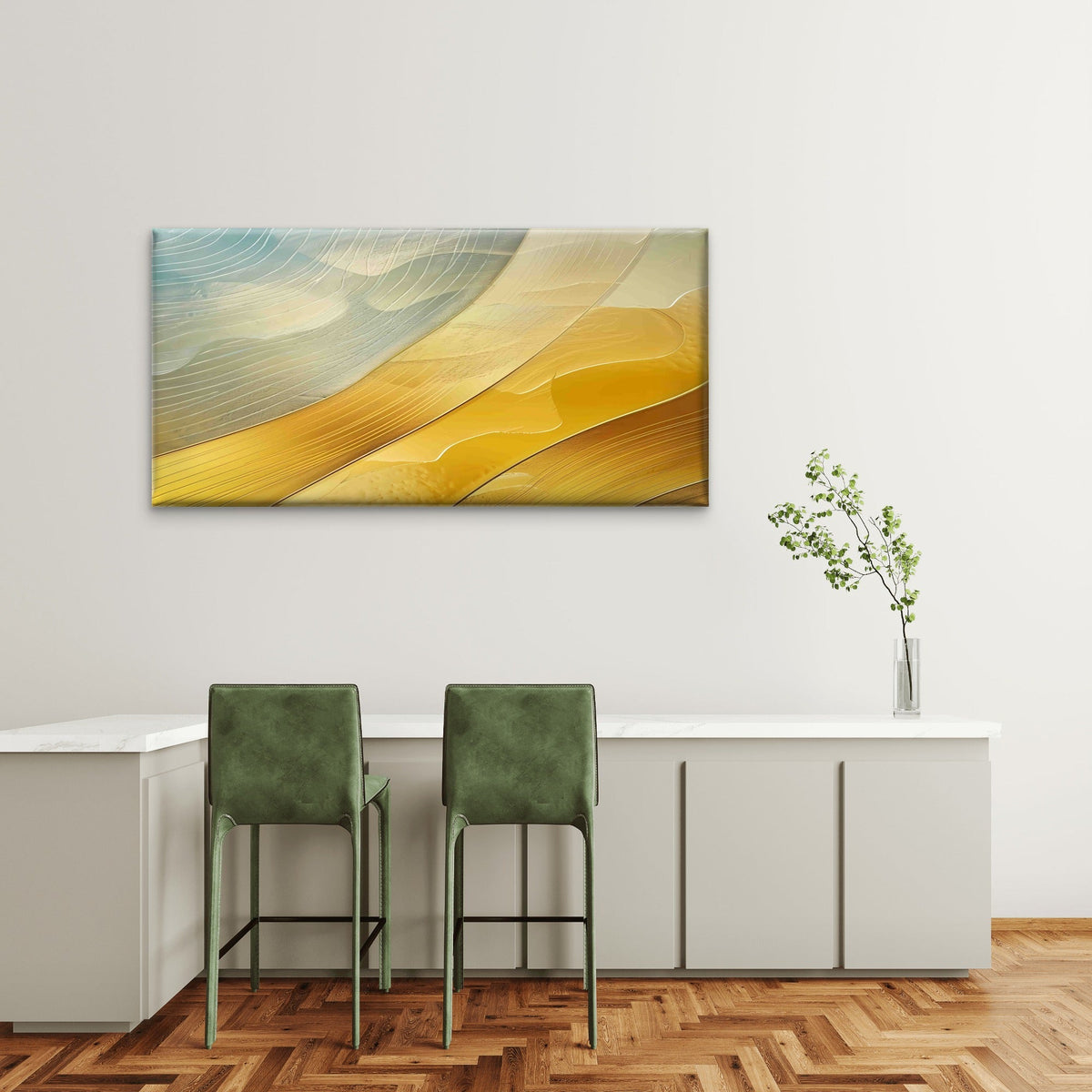 Abstract Gold Fluid Waves Wall Art Canvas Office Home Room Framed 80x45cm