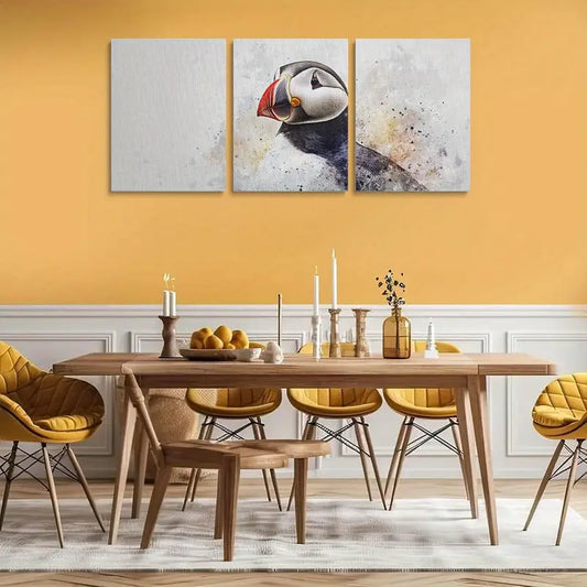 3pcs Sea Parrot A Watercolor Adorable Puffin Painting Metal Print Ready to Hang Art