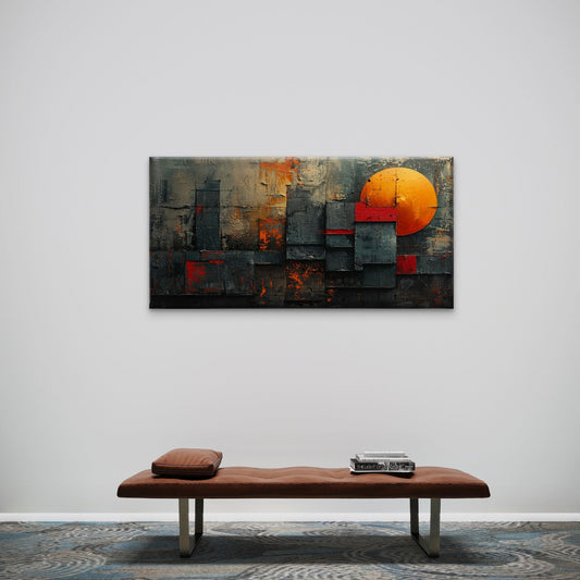 Modern Industrial Sunset Abstract City Wall Art Canvas Office Home Framed 120x60cm