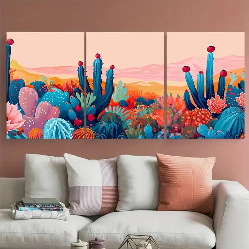 3pcs Colorful Vibrant Desert Cactus Metal Print Ready to Hang Art
