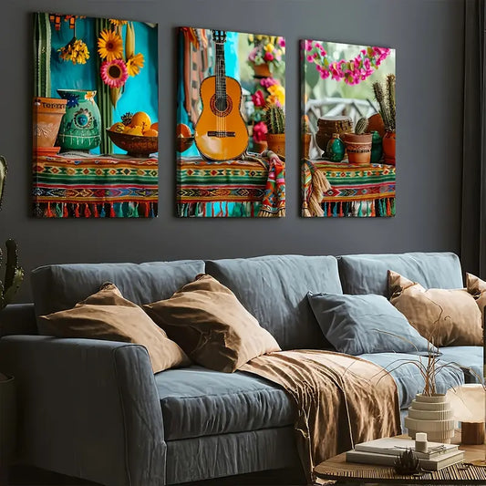 3pcs Instrumental Guitar Art Scenery Wall Art Set Canvas Framed 40x60cm - High Quality Print 100% Australian Made Wall Canvas Ready to Hang