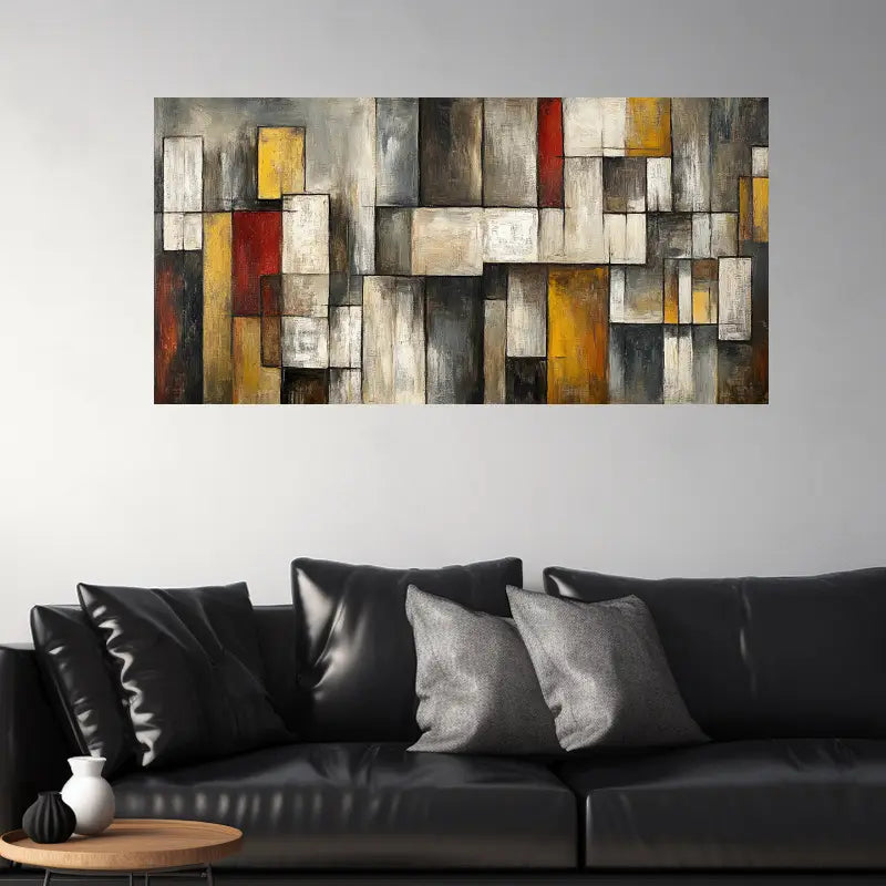 Abstract Geometric Mixed Media Wall Art wall canvas office home room framed 120x60cm