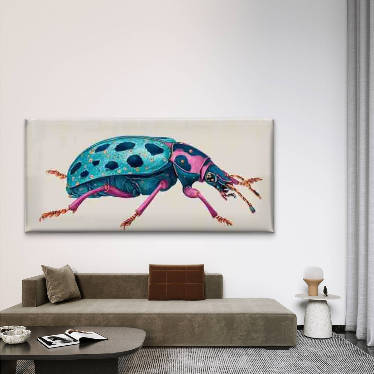 Bug with Vibrant Beetle Insect Wall Art Canvas Office Home Room Framed 80x45cm