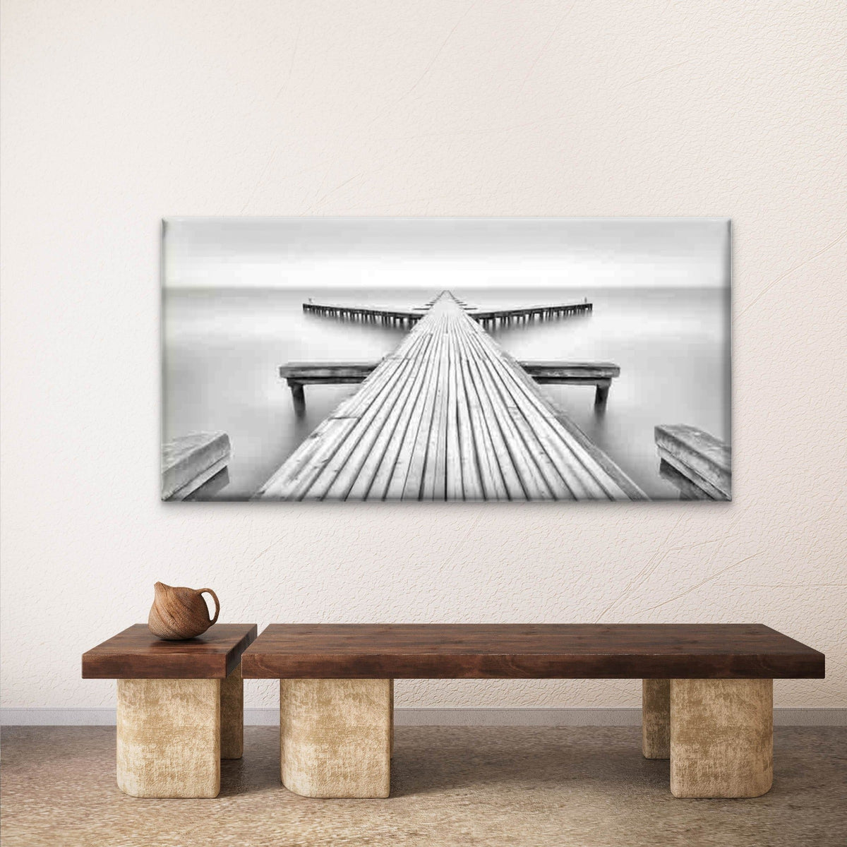 Wooden Pier Seascape Wall Art Canvas Office Home Room Framed 120x60cm
