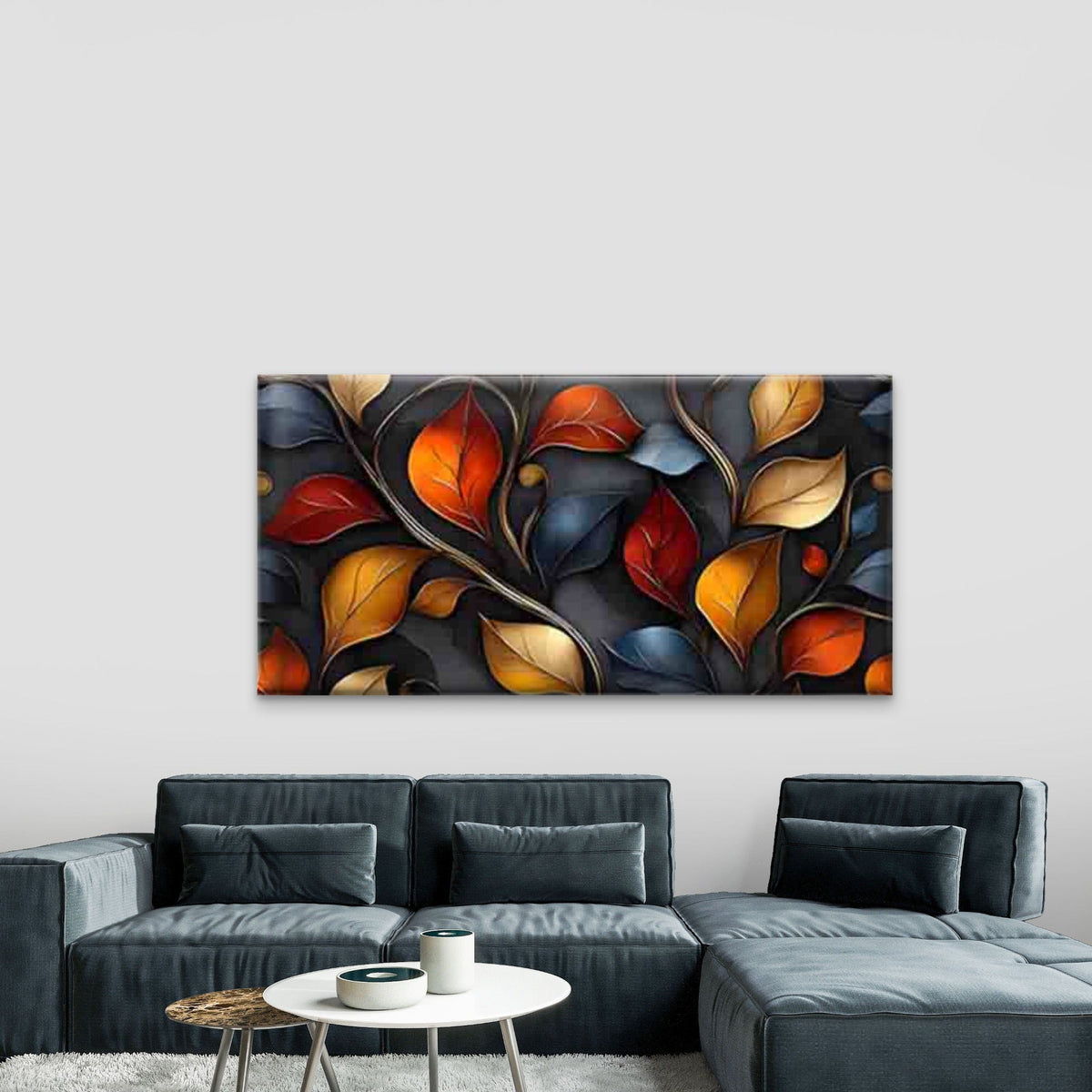 Colorful 3D Leaf Pattern Wall Art Canvas Office Home Room Framed 80x45cm