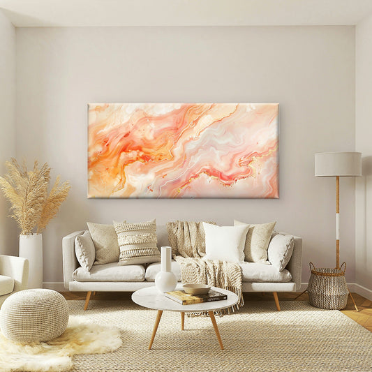 Peach Marble Fluid Abstract Wall Art Canvas Office Home Room Framed 80x45cm