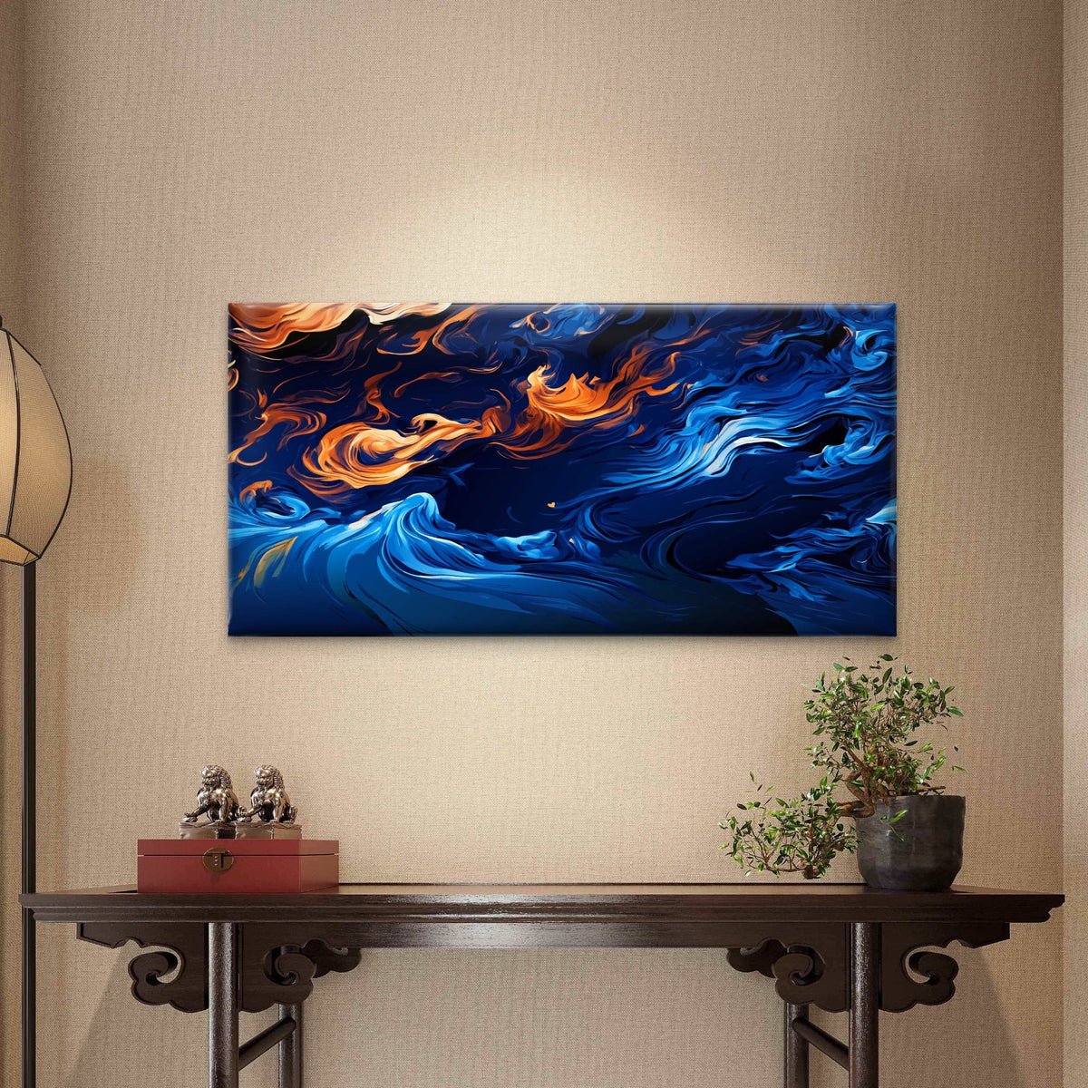 Fire Meets Blue Ocean Wall Art Canvas Office Home Room Framed 120x60cm