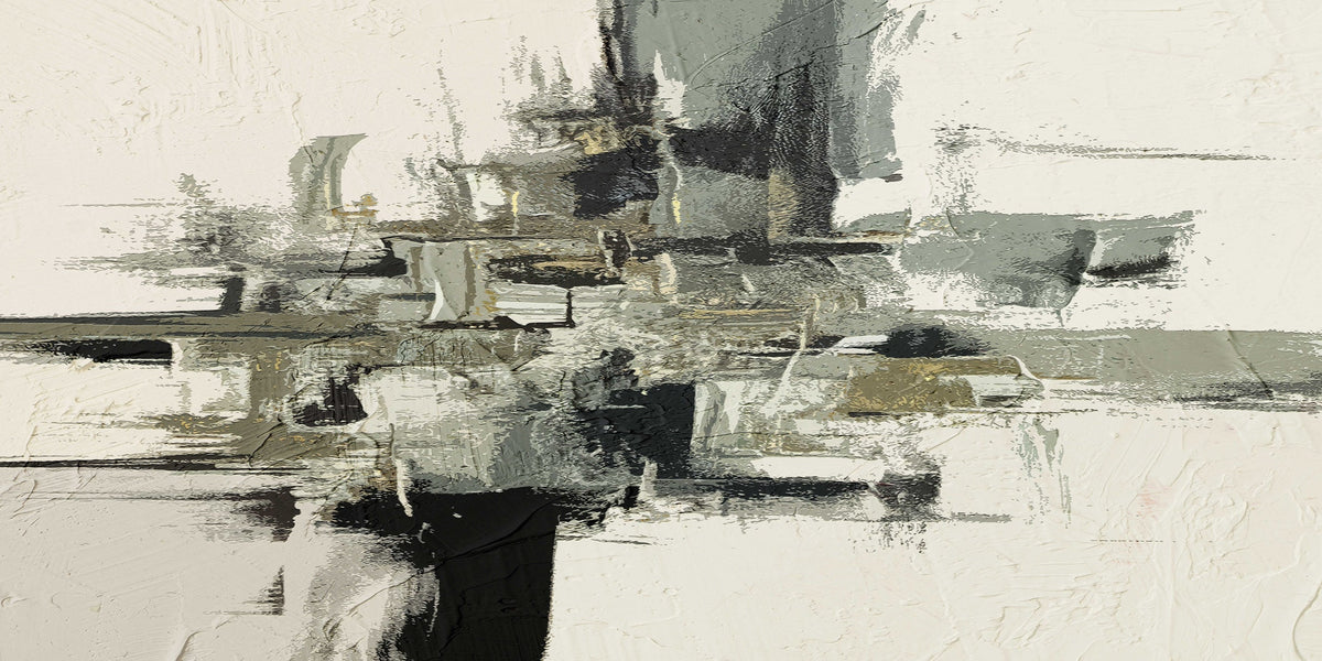 Grey Abstract Oil Painting Wall Art Canvas Office Home Room Framed 80x45cm