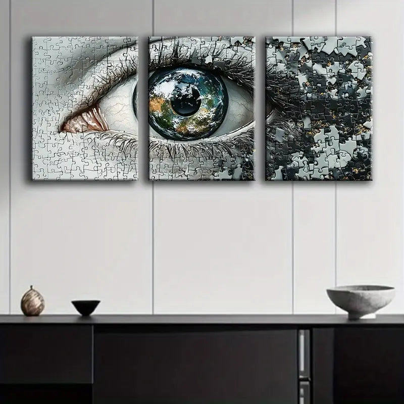 3pcs An eye with puzzle pieces Metal Print Ready to Hang Art