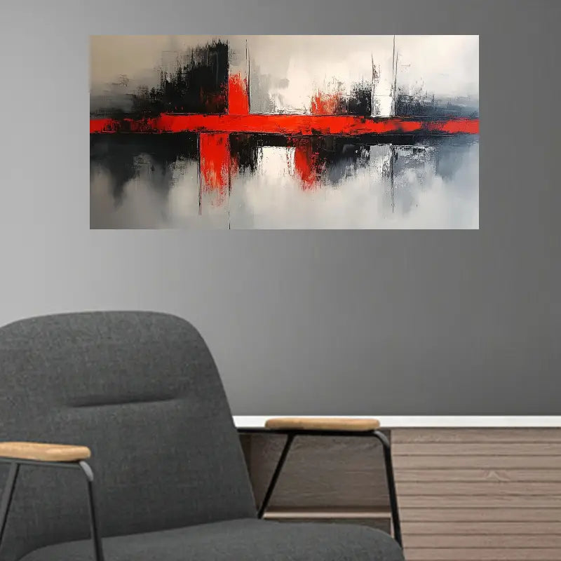 Chic Red & Black Abstract Wall Art wall canvas office home room framed 120x60cm