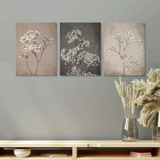 3pcs Beige Botanical Elegant Plant Illustrations Metal Print Ready to Hang Art