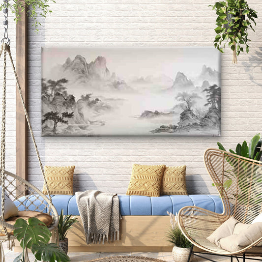 Chinese Landscape Abstract Ink Wall Art Canvas Office Home Room Framed 80x45cm
