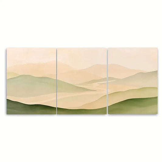 3pcs Green Rolling Hills Valley Metal Print Ready to Hang Art