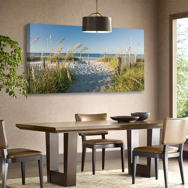 Coastal Reeds Nature Seascape Wall Art canvas office home room framed 120x60cm