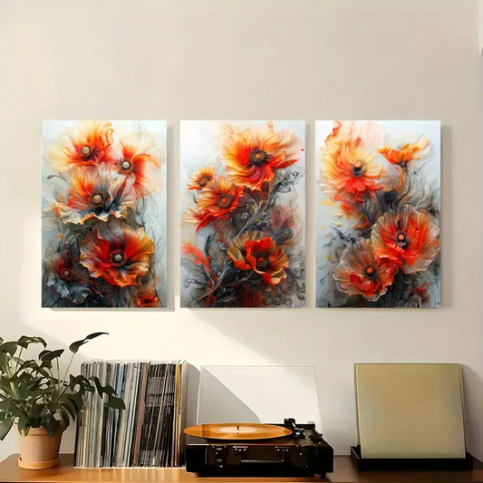 3pcs Features a vibrant orange color with a hint of elegance Metal Print Ready to Hang Art