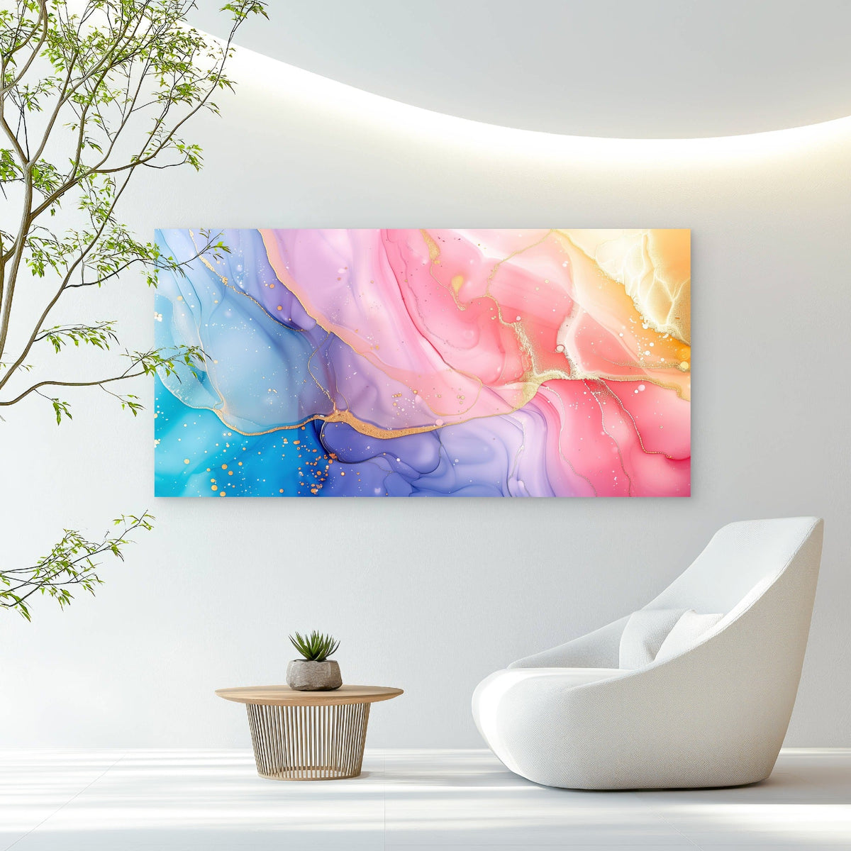 Golden River Through Pastel Wall Art Canvas Office Home Room Framed 120x60cm