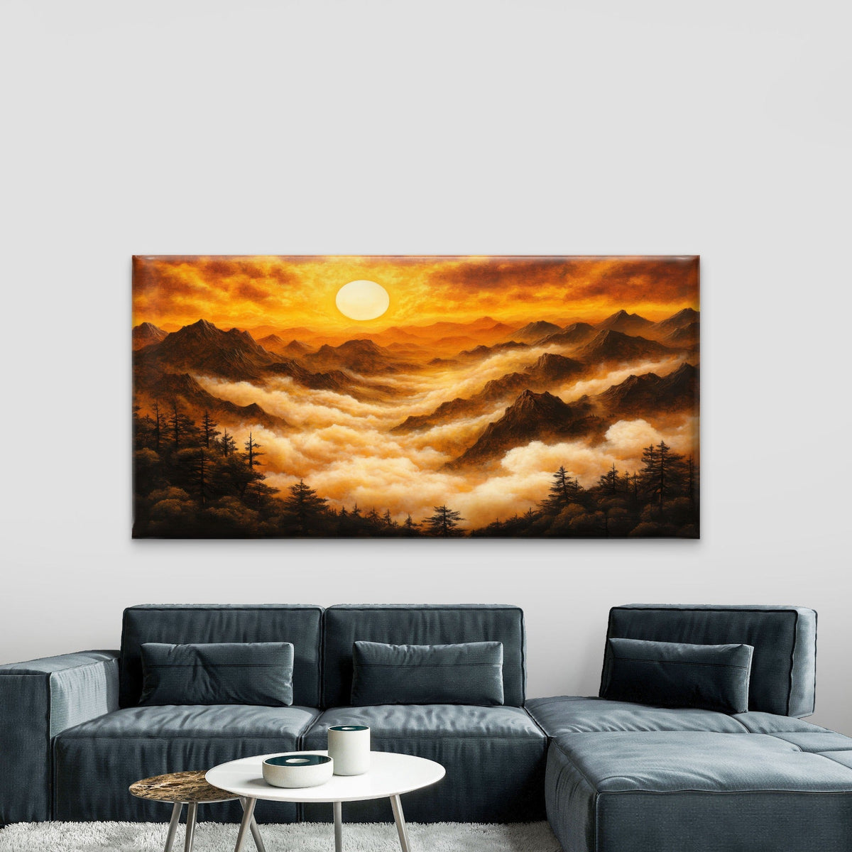Golden Mountain Cloudscape Sun Wall Art Canvas Office Home Room Framed 80x45cm